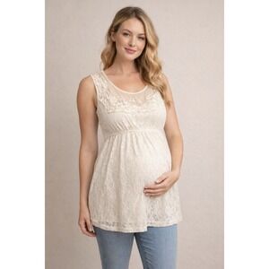 Motherhood Womens Maternity Size Medium Lace Cream Sleeveless Boho Chic